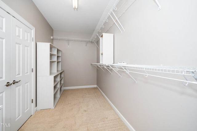 walk in closet with carpet