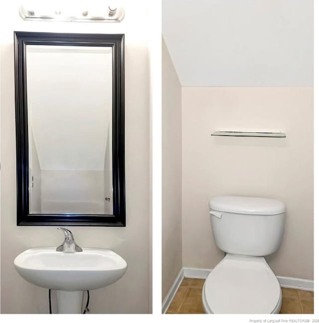 bathroom with baseboards, a sink, toilet, and tile patterned floors