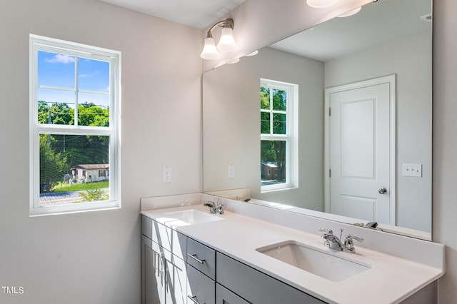 bathroom with a healthy amount of sunlight, a sink, and double vanity