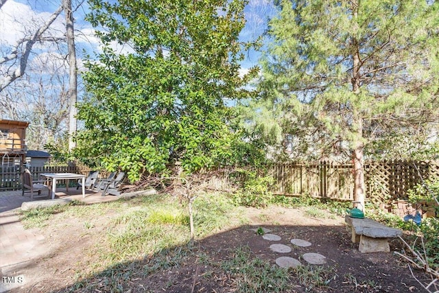 view of yard featuring a patio area and fence