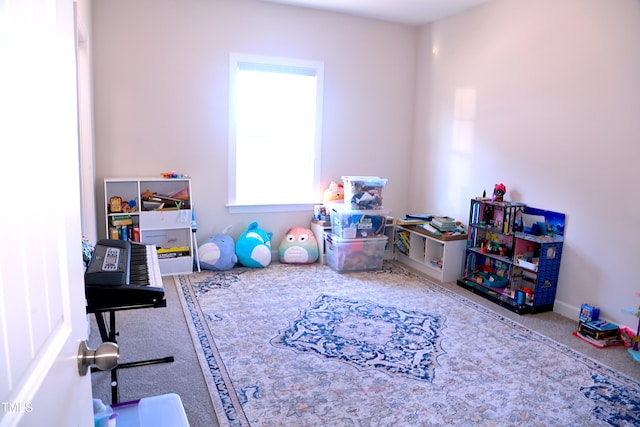 rec room with carpet flooring