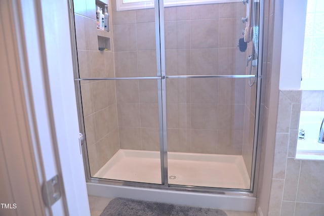 bathroom with a shower stall