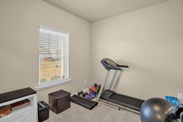 exercise area with light carpet