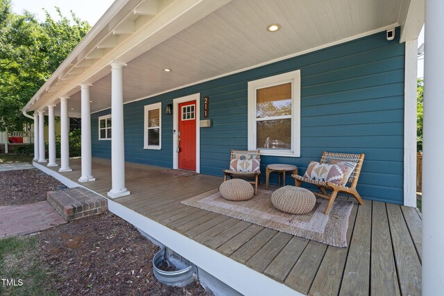 wooden deck with covered porch