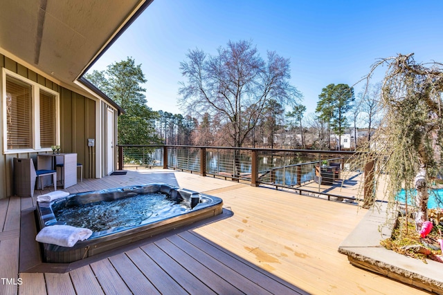 wooden terrace with hot tub deck surround