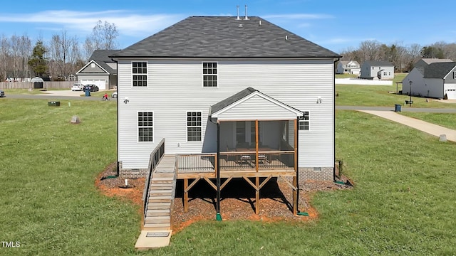 1318 Reading Ct, Burlington, NC 27217 - rear view of property with a yard, roof with shingles, crawl space, and a deck