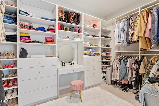 spacious closet featuring carpet floors