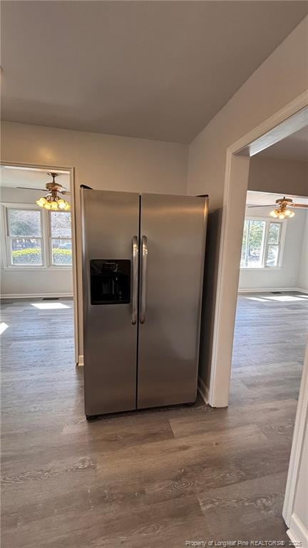 1809 Wayne Ln, Fayetteville, NC 28304 - kitchen with ceiling fan, plenty of natural light, and stainless steel fridge with ice dispenser