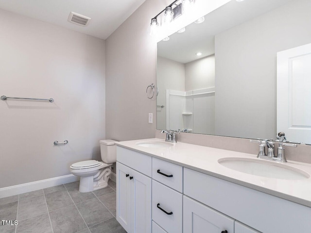 full bath featuring toilet, tile patterned flooring, visible vents, and a sink