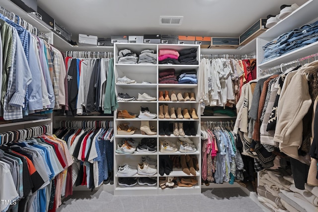 spacious closet featuring carpet floors and visible vents