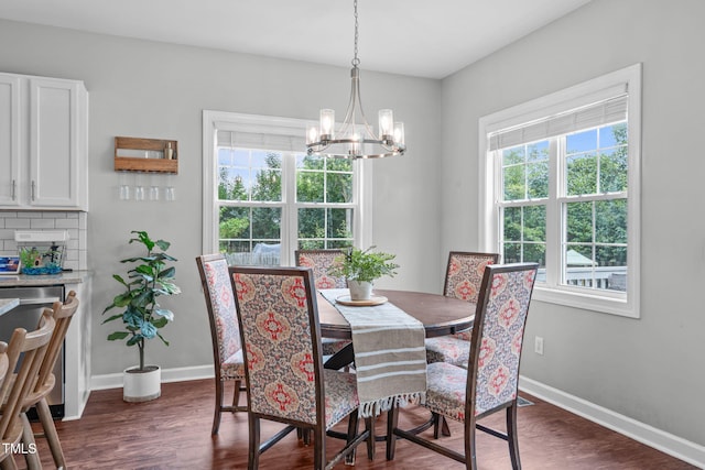 533 E Maple Ave, Holly Springs, NC 27540 - dining area featuring a chandelier and dark wood-style flooring
