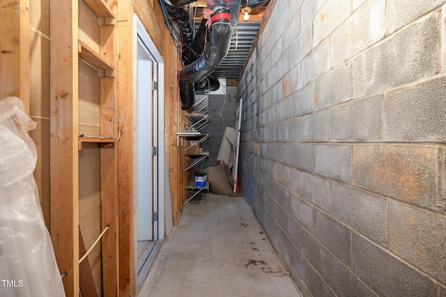 basement with concrete block wall