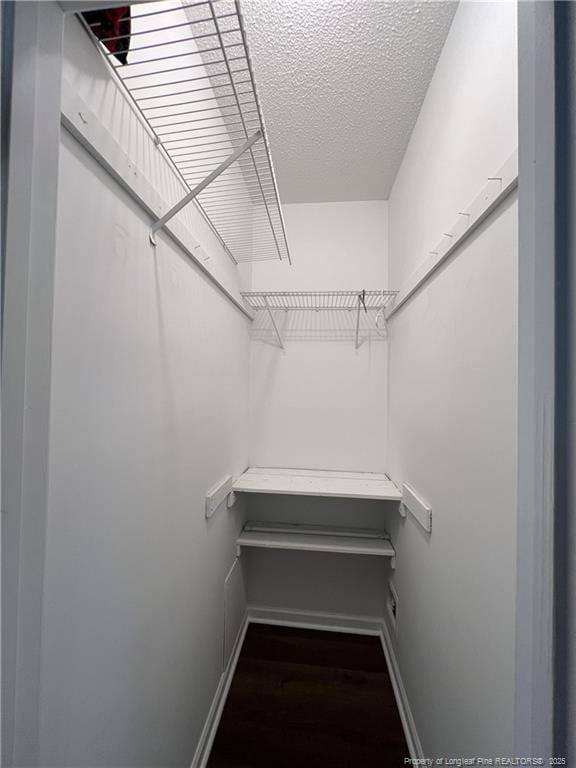 walk in closet with wood finished floors