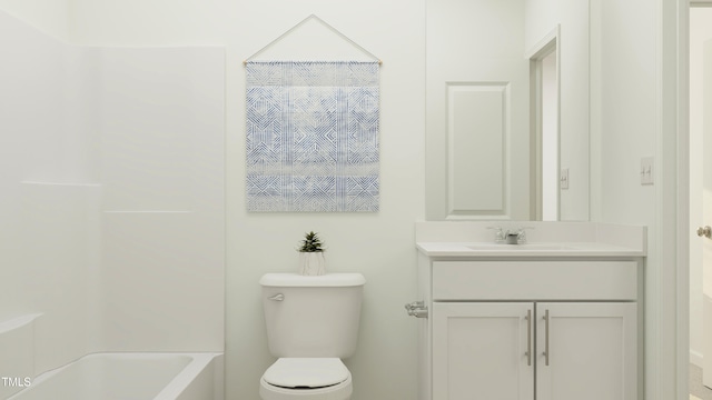 full bathroom featuring toilet, shower / tub combination, and vanity