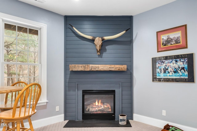 room details with a fireplace and baseboards