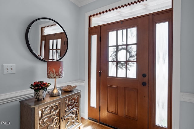 entryway featuring a wealth of natural light and light wood-type flooring