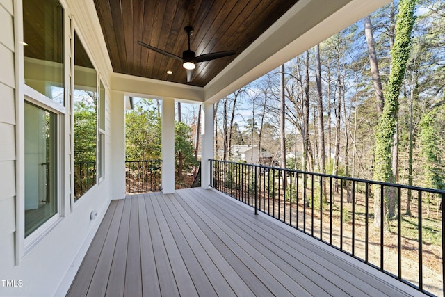 wooden terrace with a ceiling fan