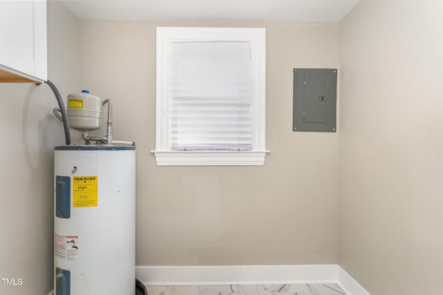 utility room featuring water heater and electric panel