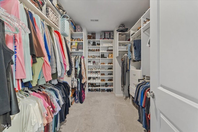 walk in closet with carpet