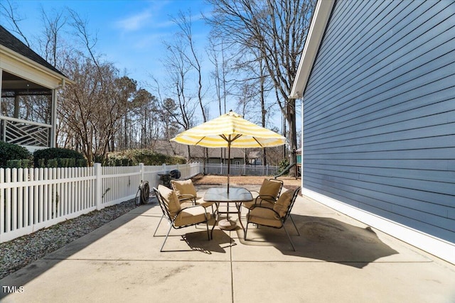 view of patio featuring outdoor dining area and a fenced backyard