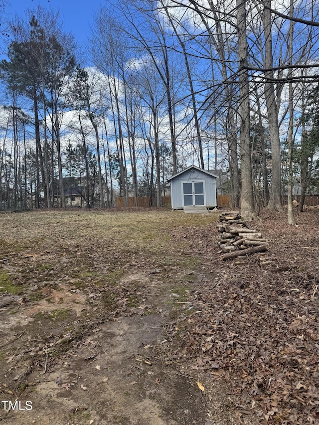 view of yard with a shed and an outbuilding