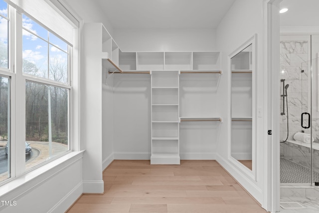 spacious closet with light wood-style flooring