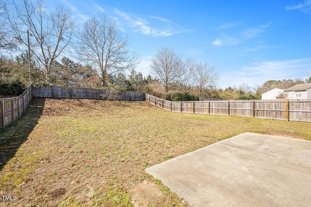 view of yard with a fenced backyard and a patio area