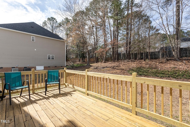 wooden terrace featuring fence