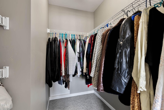 walk in closet featuring carpet