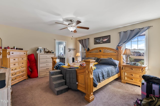 bedroom with carpet flooring and a ceiling fan