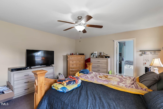 bedroom with carpet floors and ceiling fan