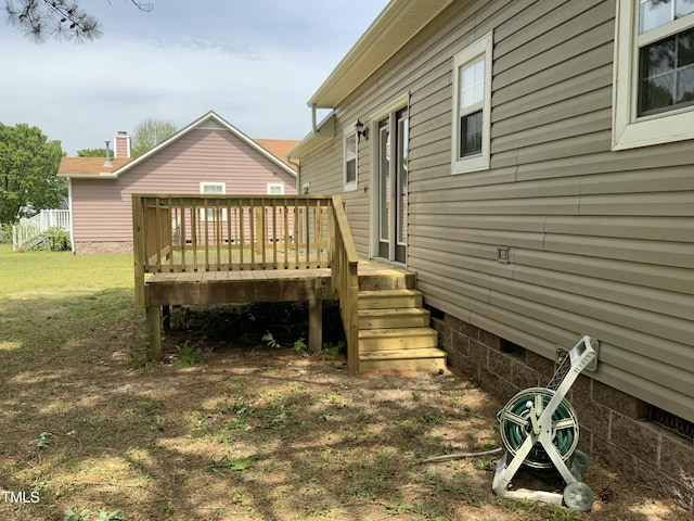 rear view of house with crawl space and a deck