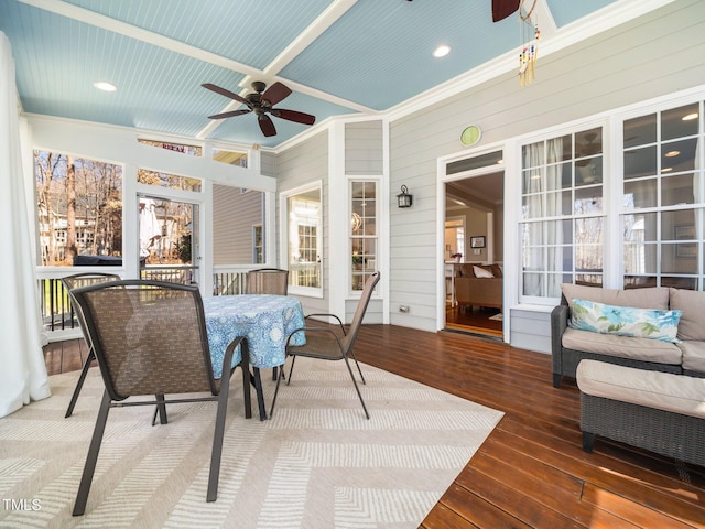 interior space featuring ceiling fan