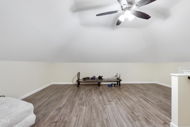 additional living space featuring baseboards, vaulted ceiling, and wood finished floors