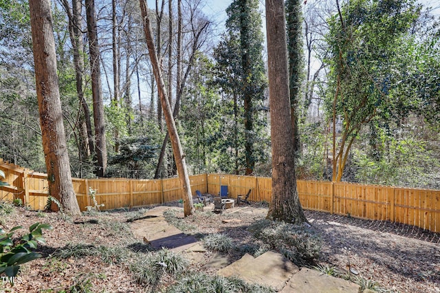 view of yard with a fenced backyard