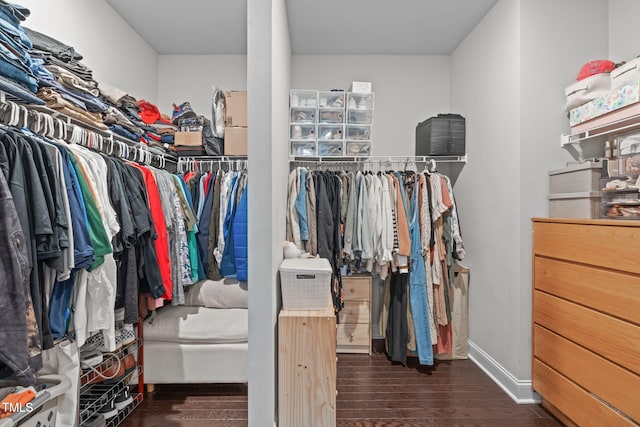 walk in closet with wood finished floors