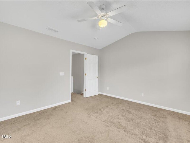 706 Canyon Lake Cir, Morrisville, NC 27560 - carpeted empty room with baseboards, a ceiling fan, lofted ceiling, and visible vents