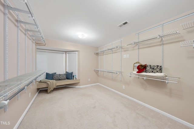 spacious closet with carpet floors and visible vents