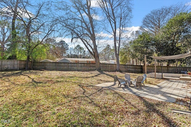 view of yard with a fenced backyard and a patio