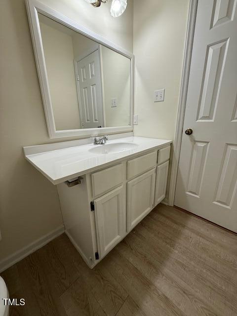 bathroom featuring wood finished floors and vanity