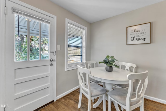 dining room featuring baseboards and wood finished floors