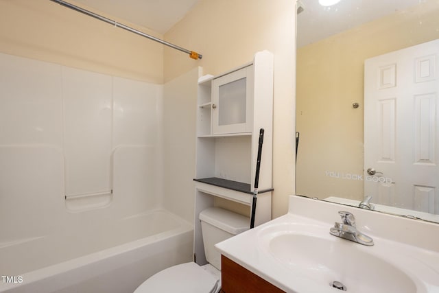 full bath featuring toilet,  shower combination, and vanity