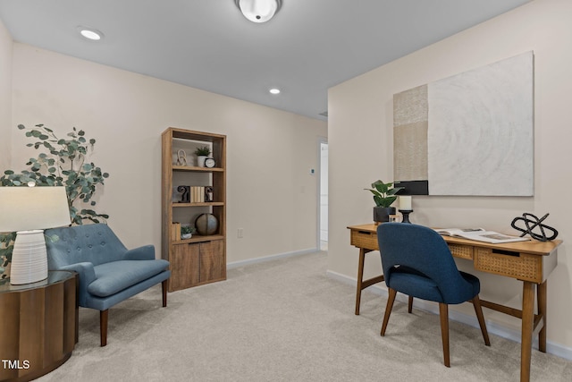 carpeted home office with baseboards and recessed lighting