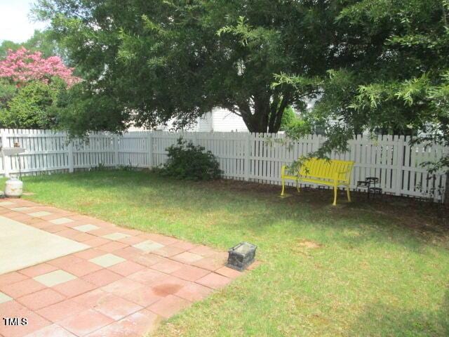 view of yard featuring a patio and a fenced backyard