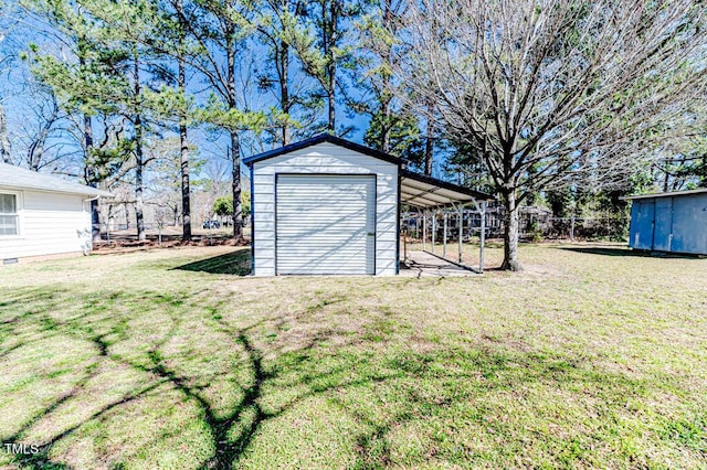 view of shed featuring fence