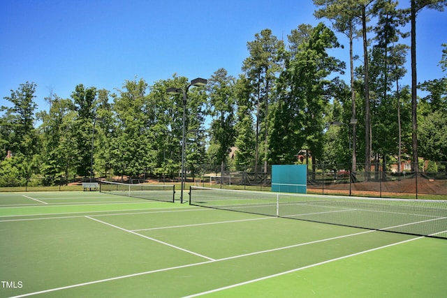 view of tennis court with fence