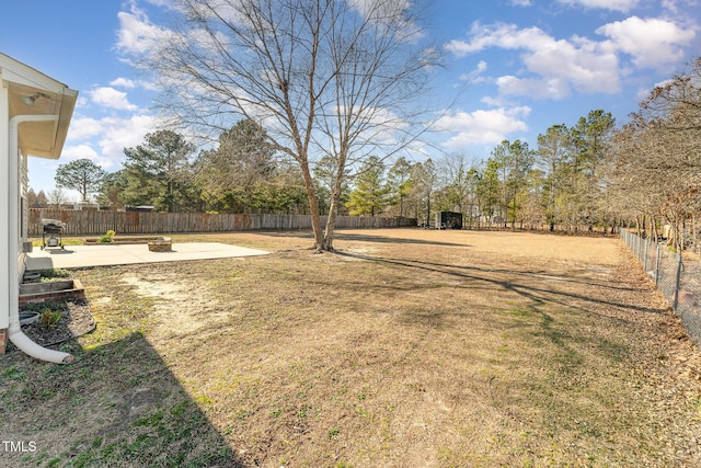 view of yard with a patio and a fenced backyard