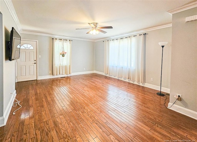 1003 Anarine Rd, Fayetteville, NC 28303 - unfurnished room featuring a ceiling fan, hardwood / wood-style floors, ornamental molding, and baseboards