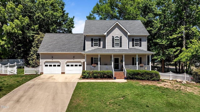 6509 Virgilia Ct, Raleigh, NC 27616 - view of front of property with a porch, driveway, fence, a front lawn, and an attached garage