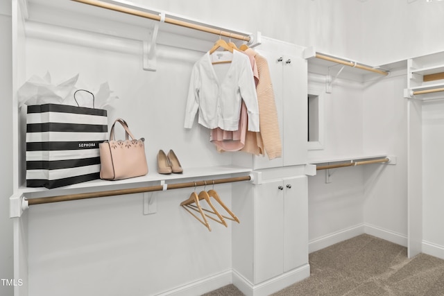 walk in closet featuring carpet floors